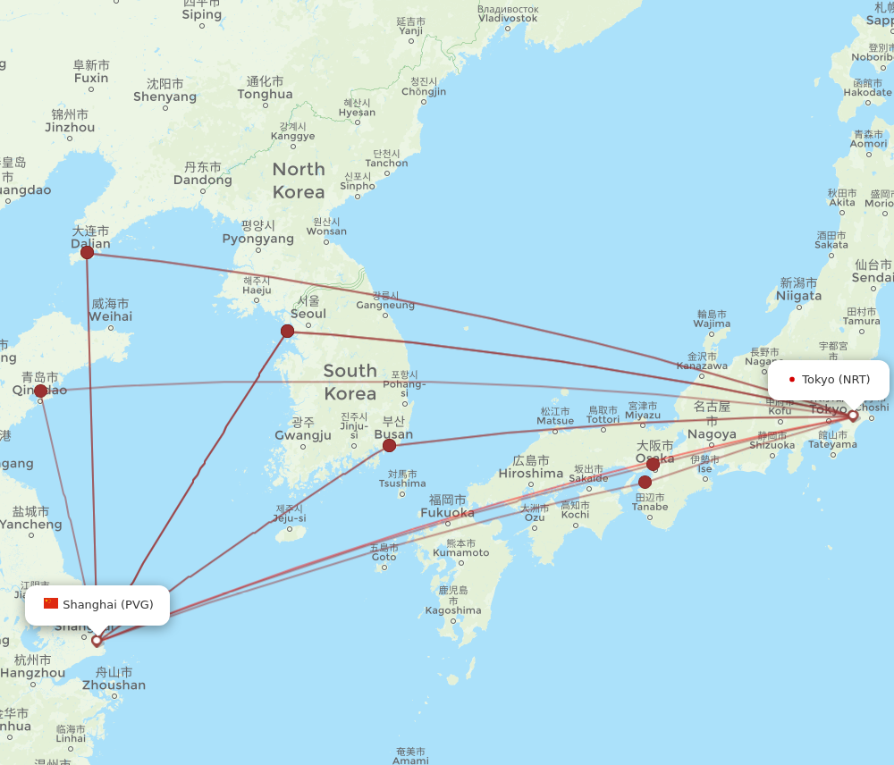 NRT to PVG flights and routes map