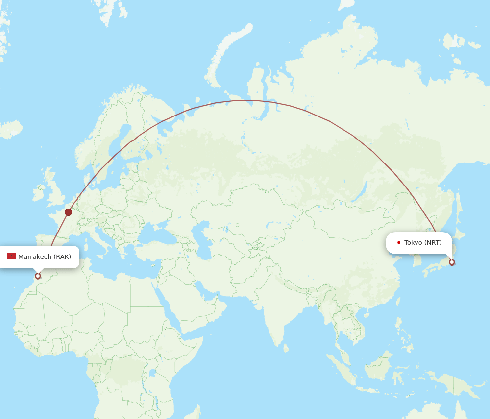 NRT-RAK flight routes