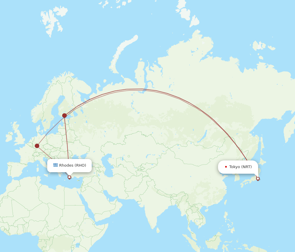 NRT-RHO flight routes