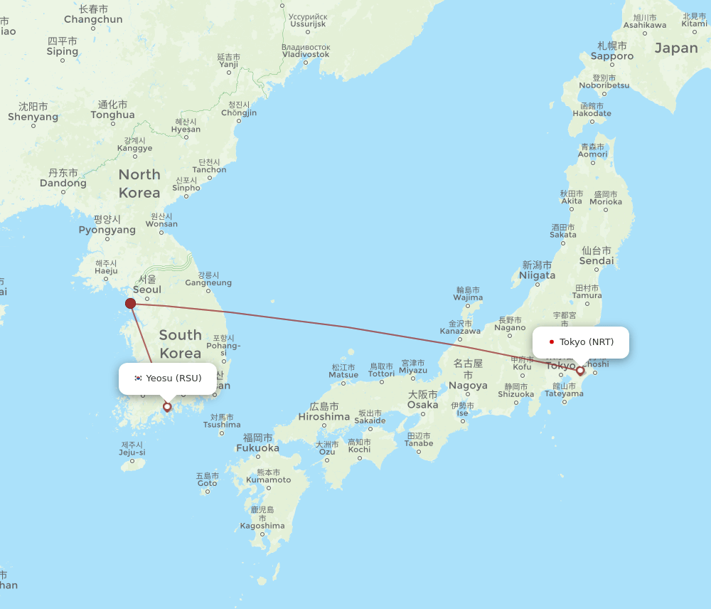 NRT-RSU flight routes