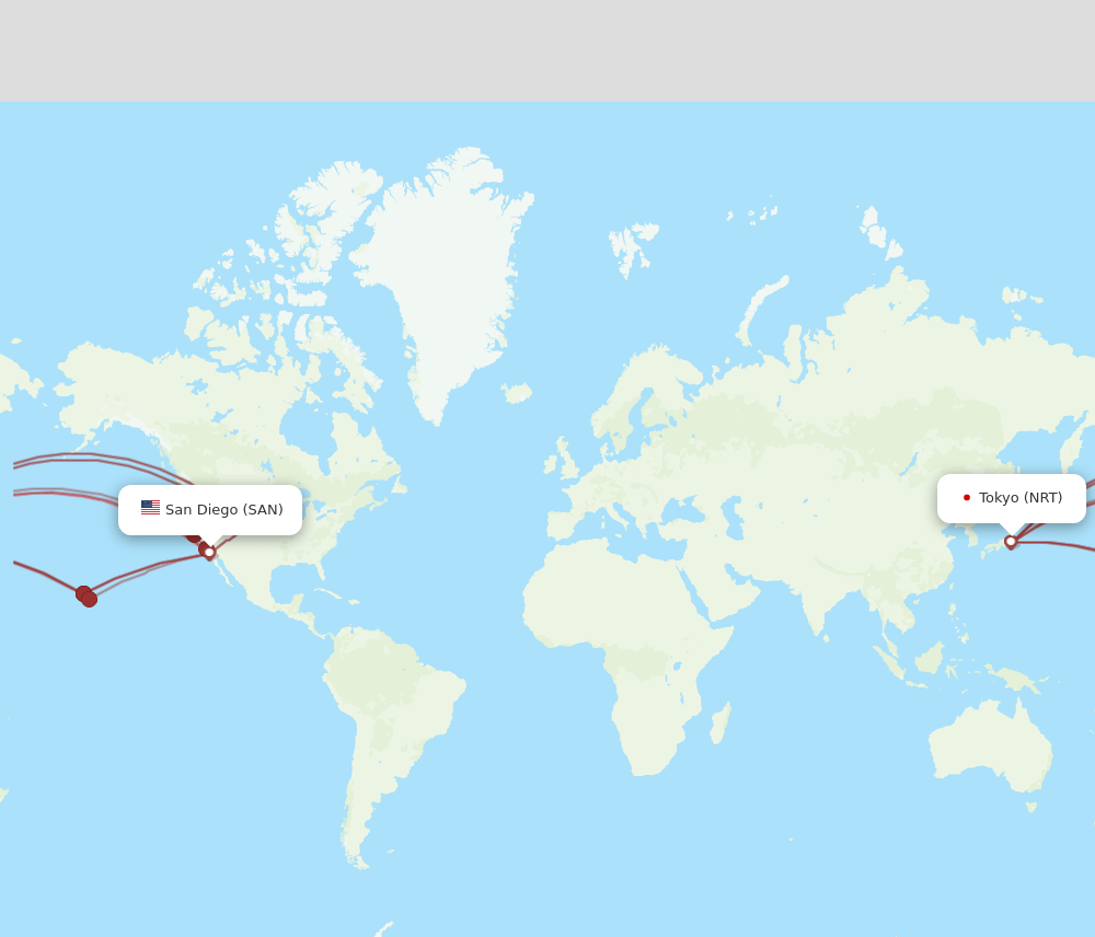 NRT to SAN flights and routes map