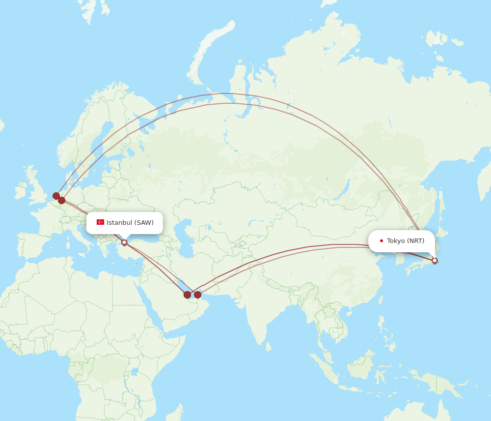 NRT to SAW flights and routes map