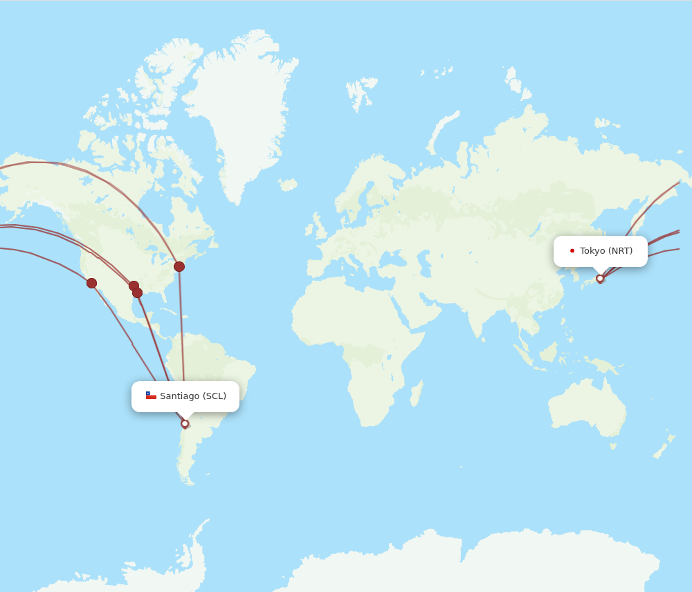 NRT to SCL flights and routes map