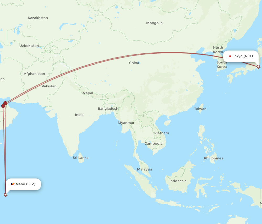 NRT-SEZ flight routes