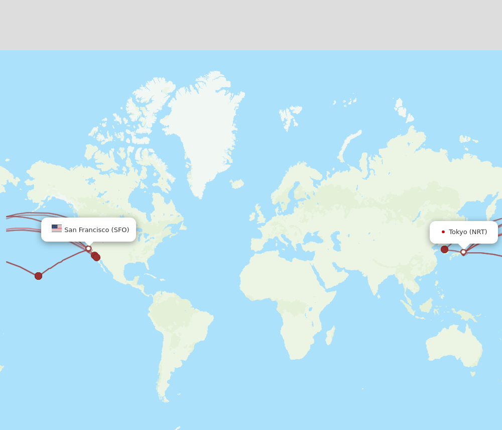 NRT to SFO flights and routes map