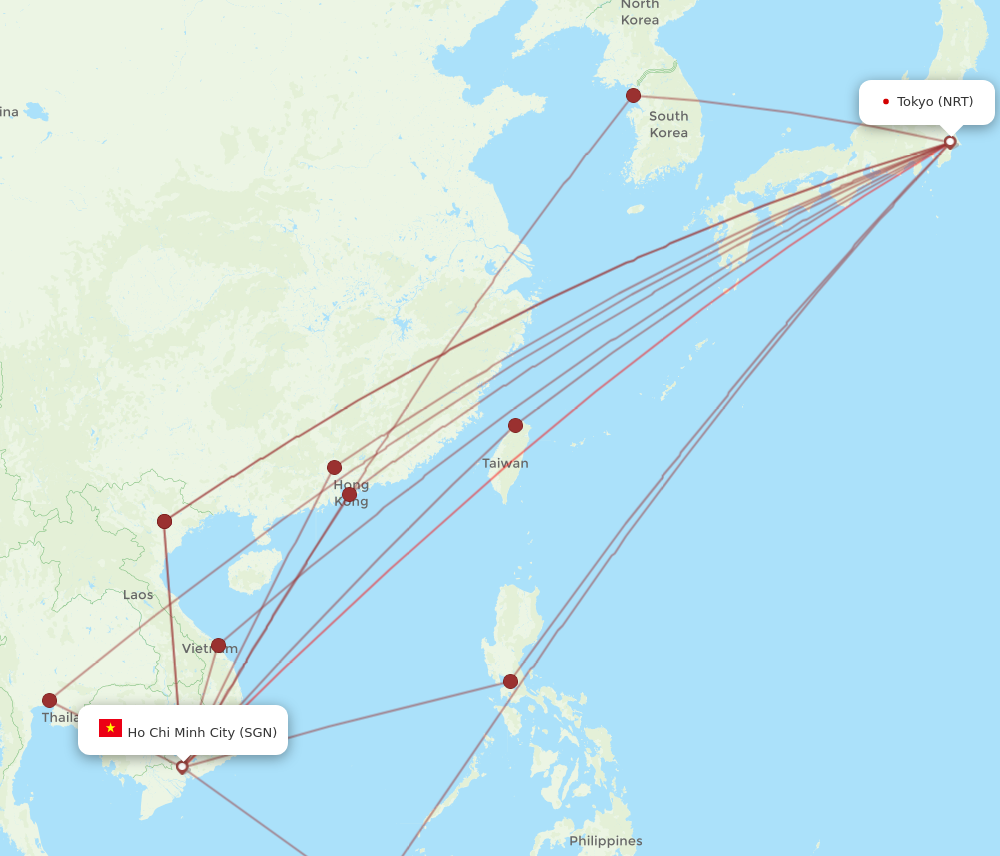 NRT to SGN flights and routes map
