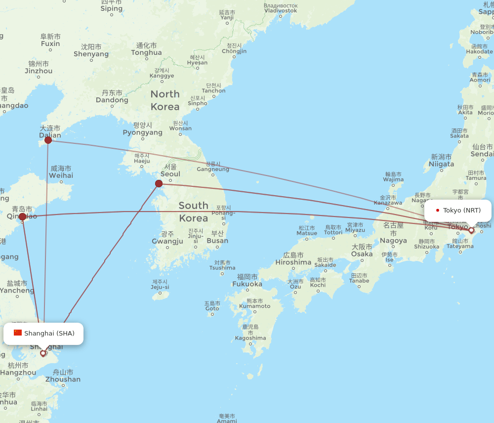 NRT to SHA flights and routes map
