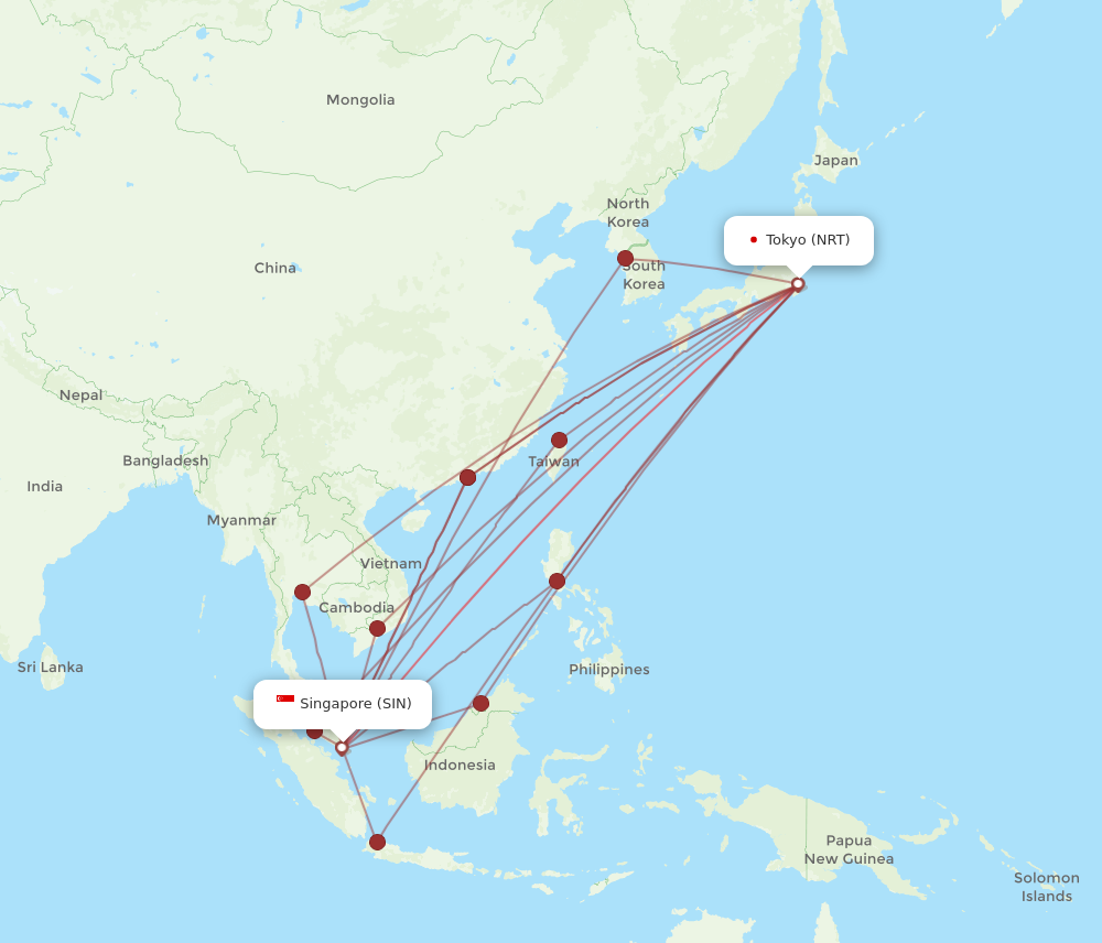 NRT to SIN flights and routes map