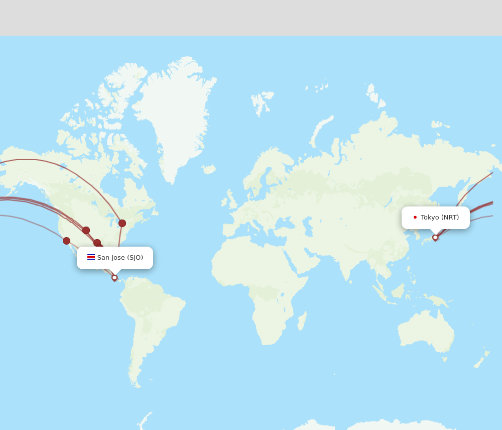 NRT-SJO flight routes