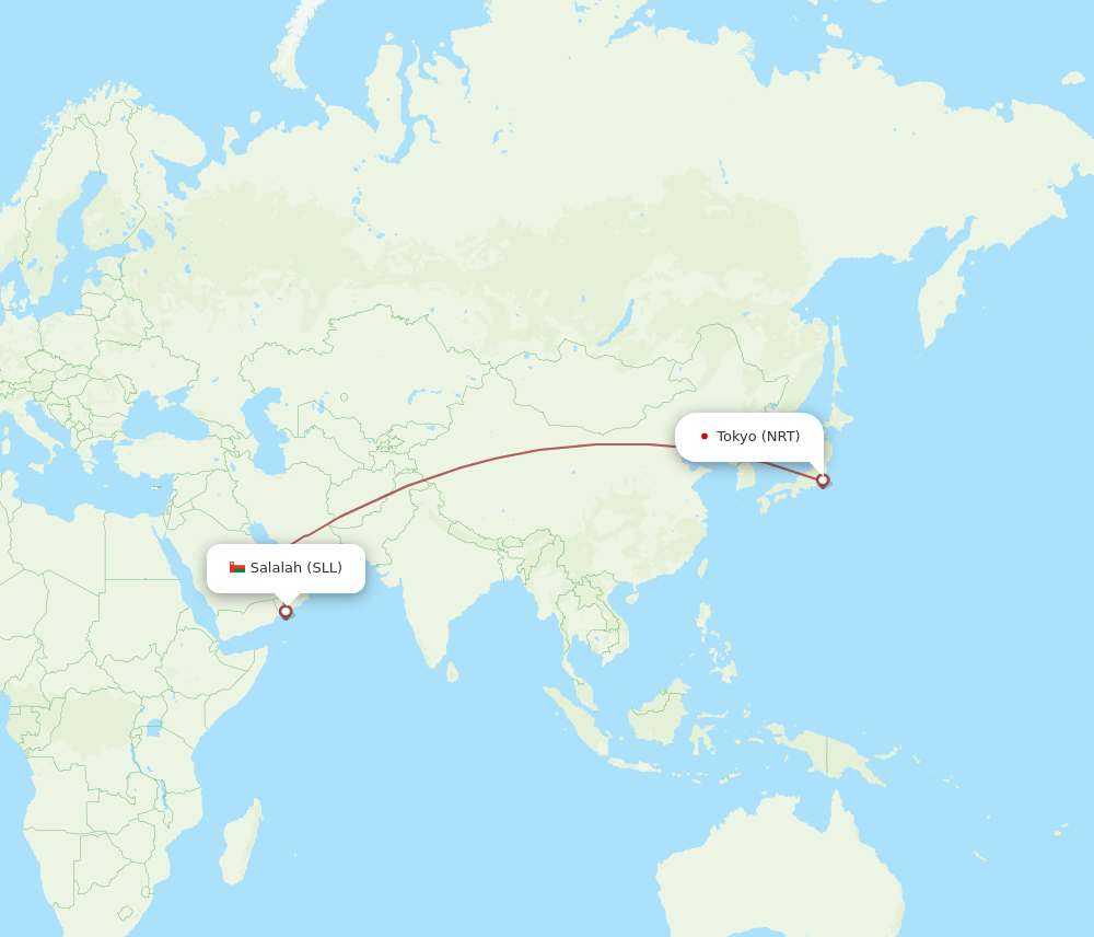 Salalah - Tokyo route map and flight paths