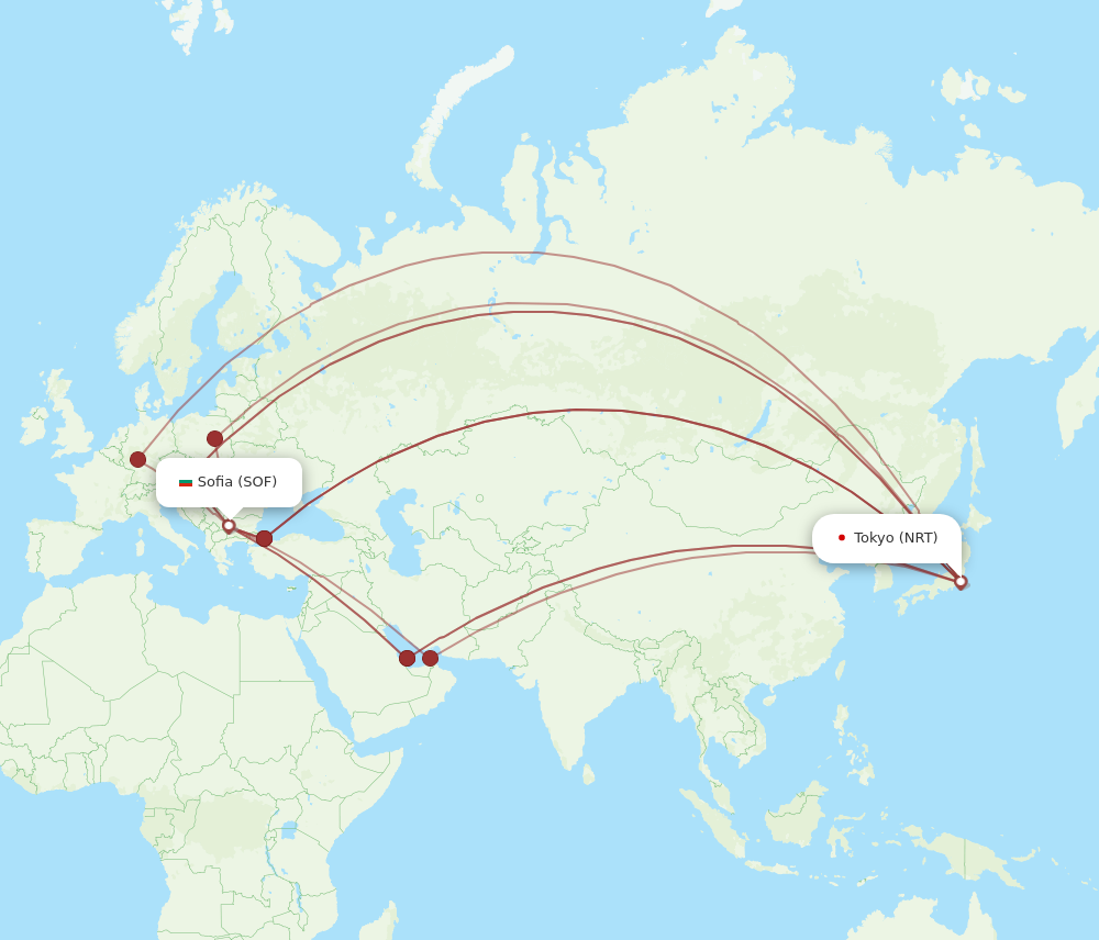 NRT to SOF flights and routes map