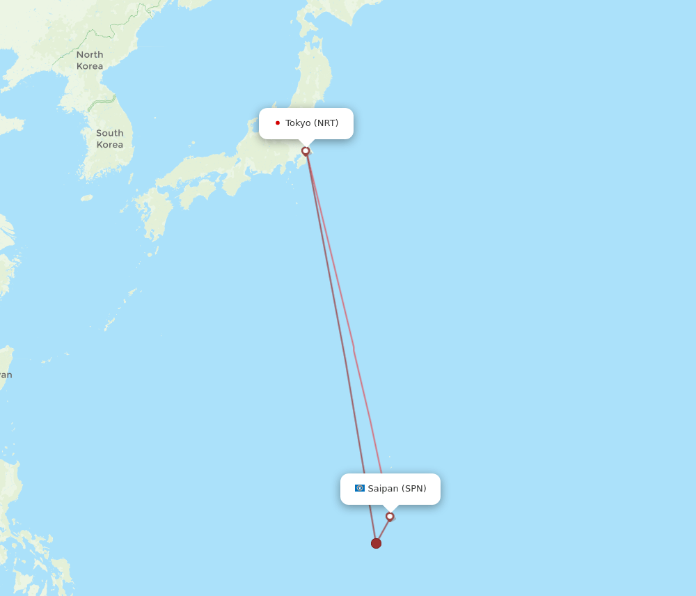 Tokyo - Saipan route map and flight paths