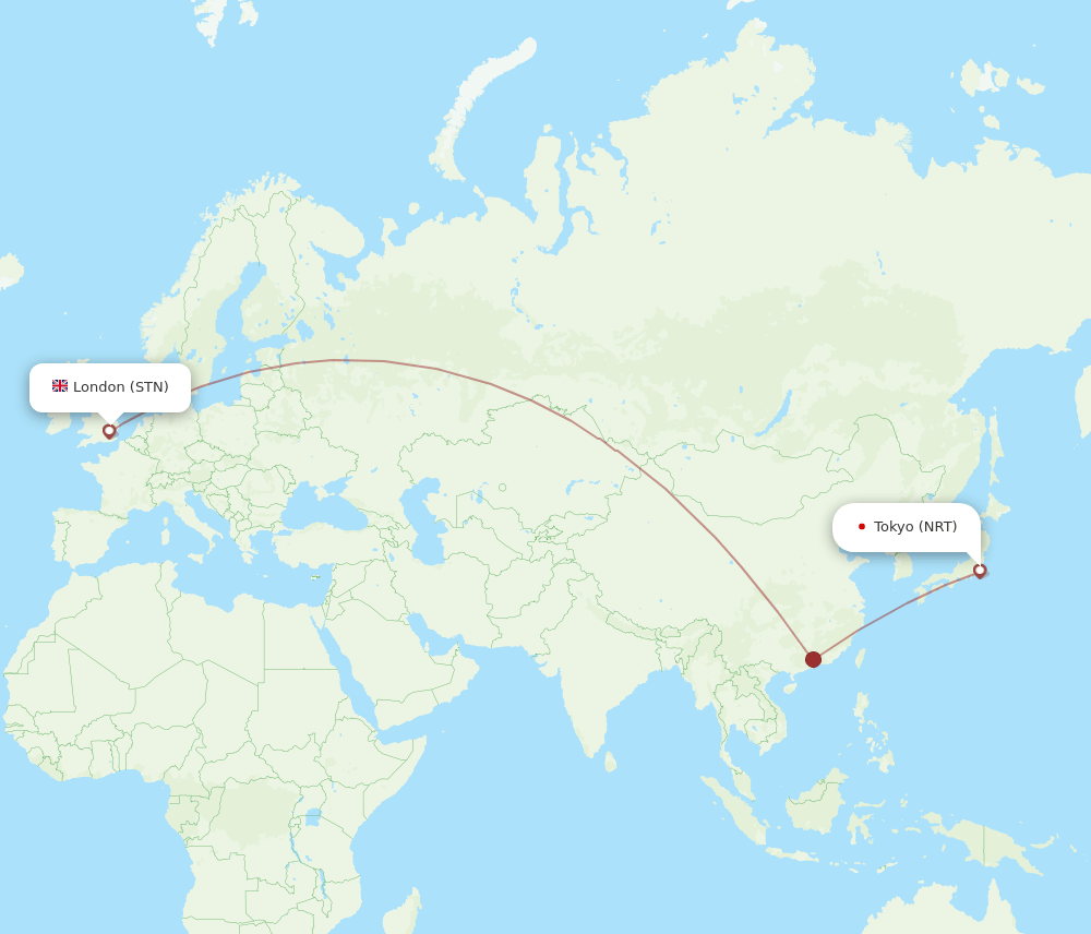 London - Tokyo route map and flight paths