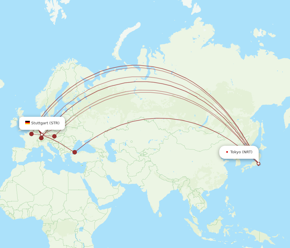 NRT to STR flights and routes map