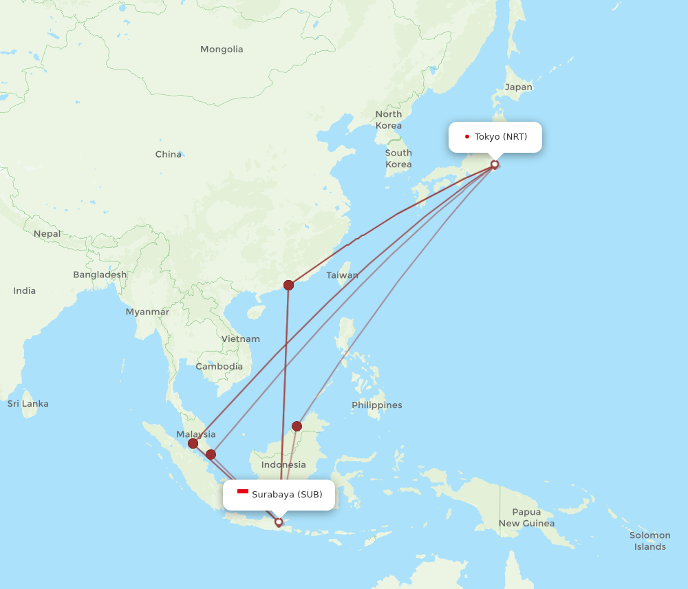 NRT-SUB flight routes