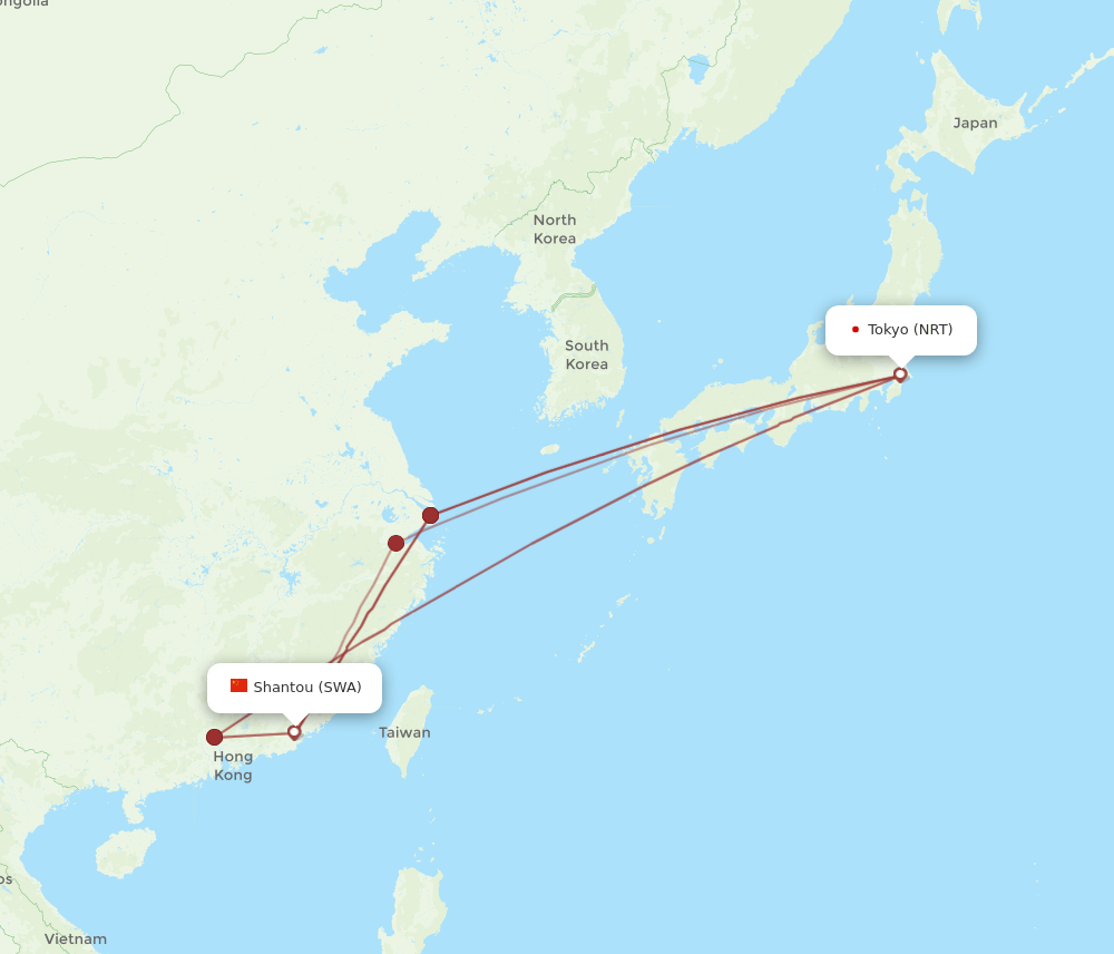 NRT-SWA flight routes
