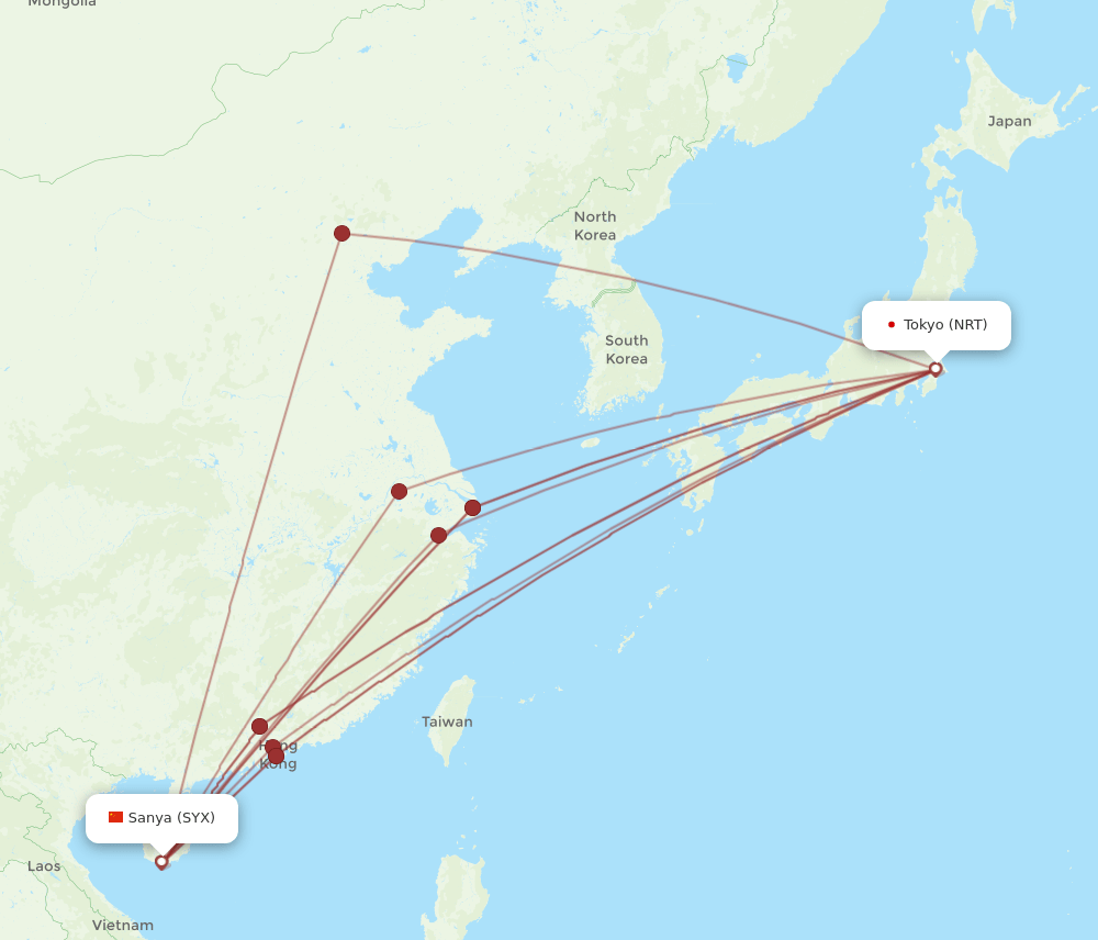 NRT-SYX flight routes