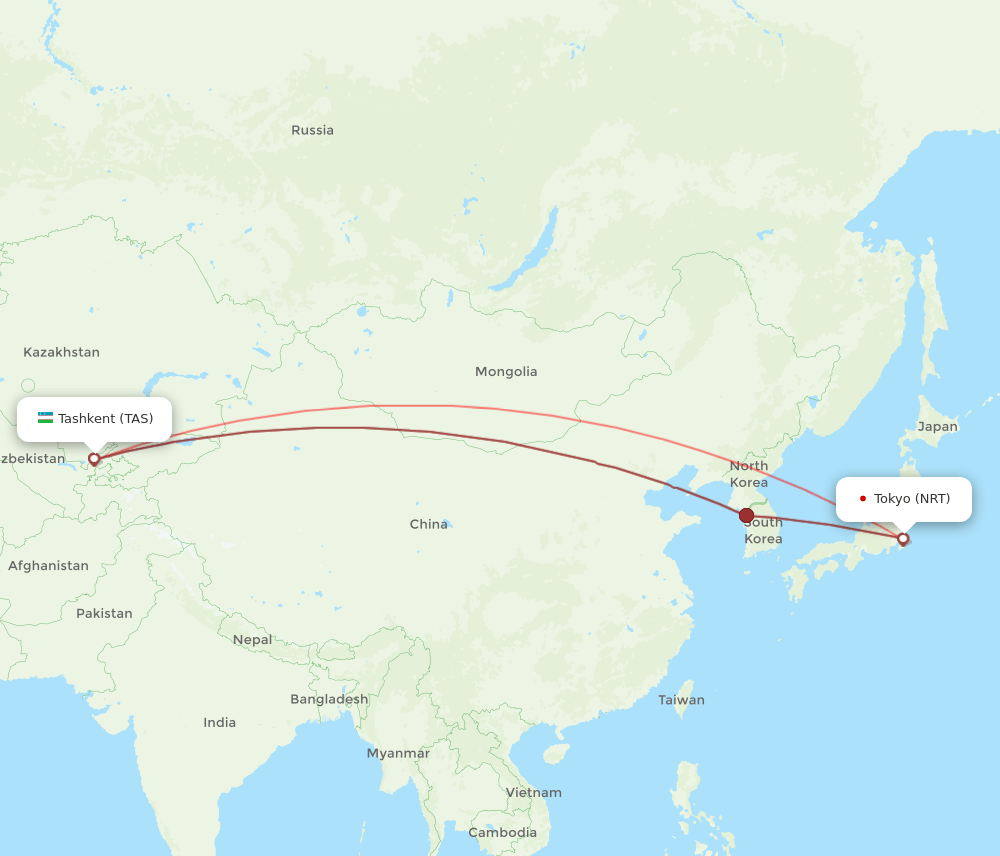 NRT-TAS flight routes