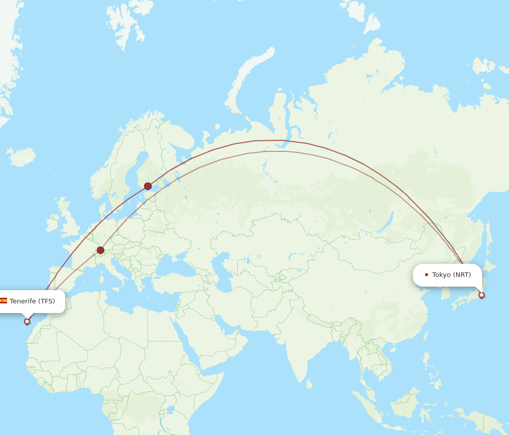 NRT to TFS flights and routes map