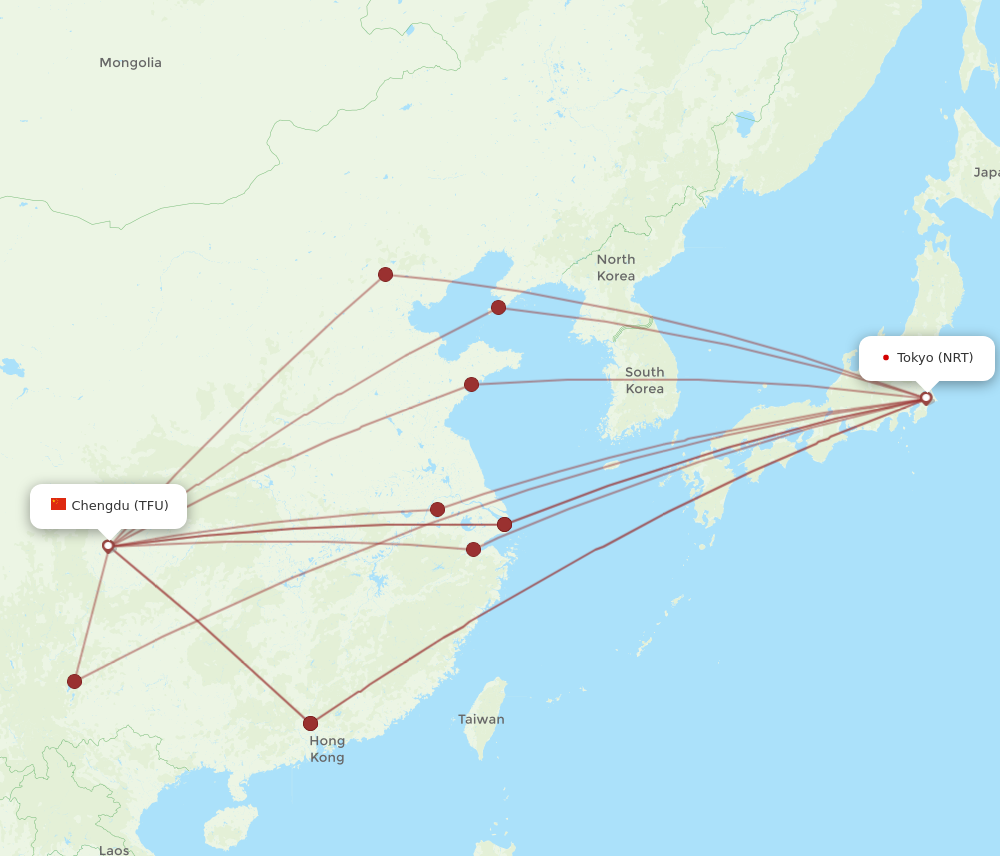 NRT to TFU flights and routes map