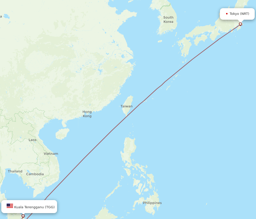 NRT-TGG flight routes