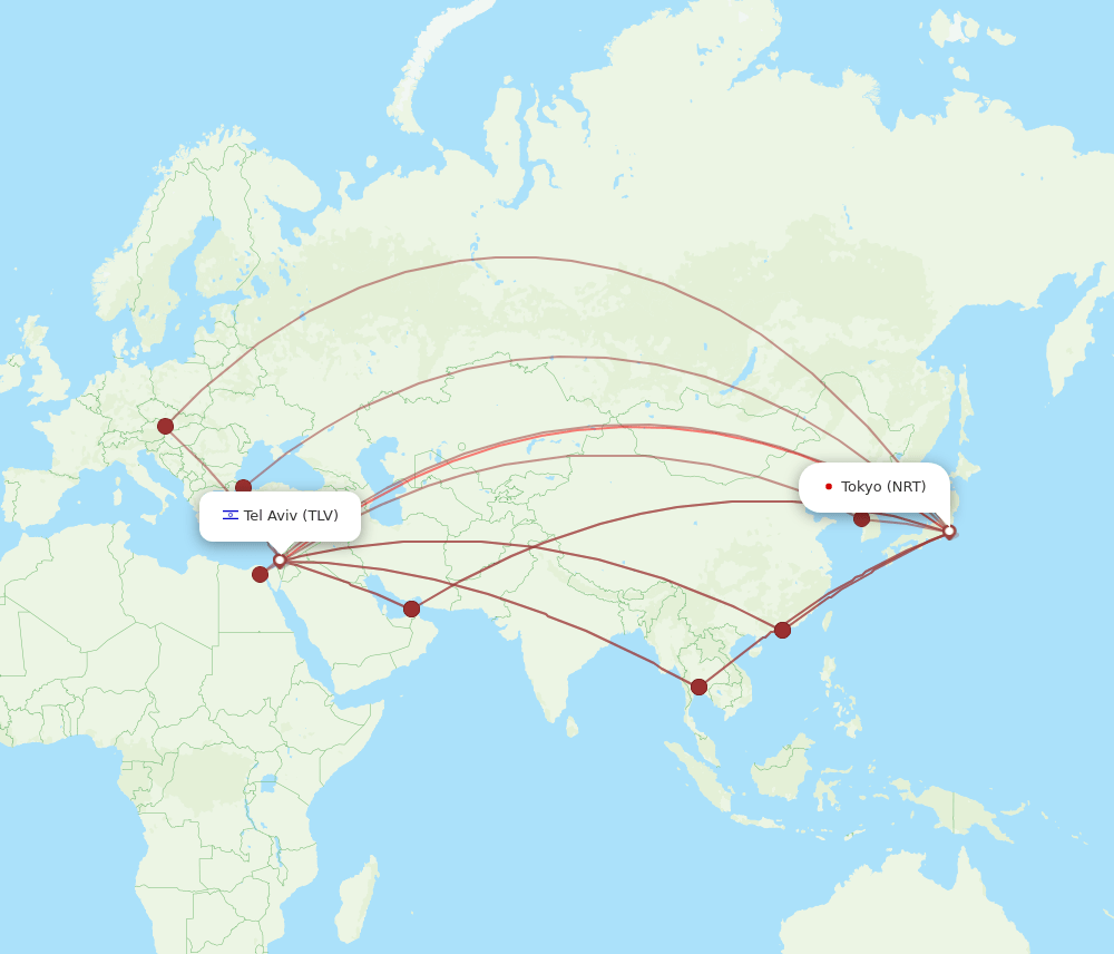 NRT to TLV flights and routes map