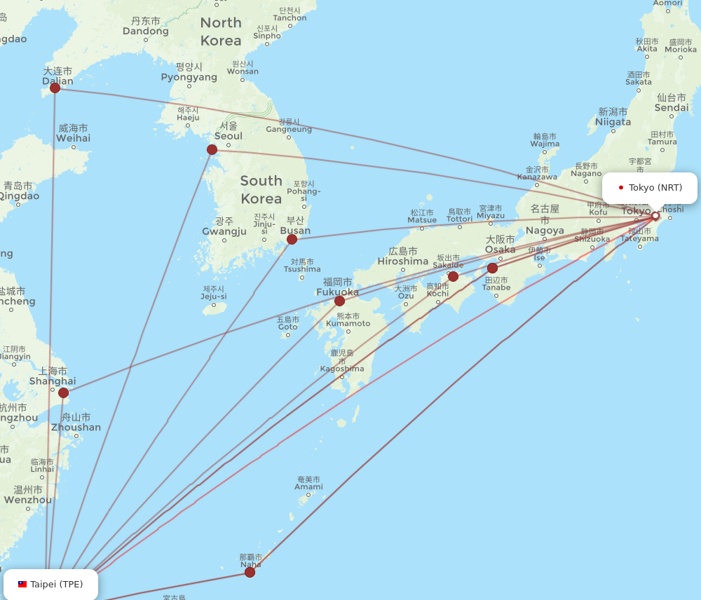 NRT to TPE flights and routes map