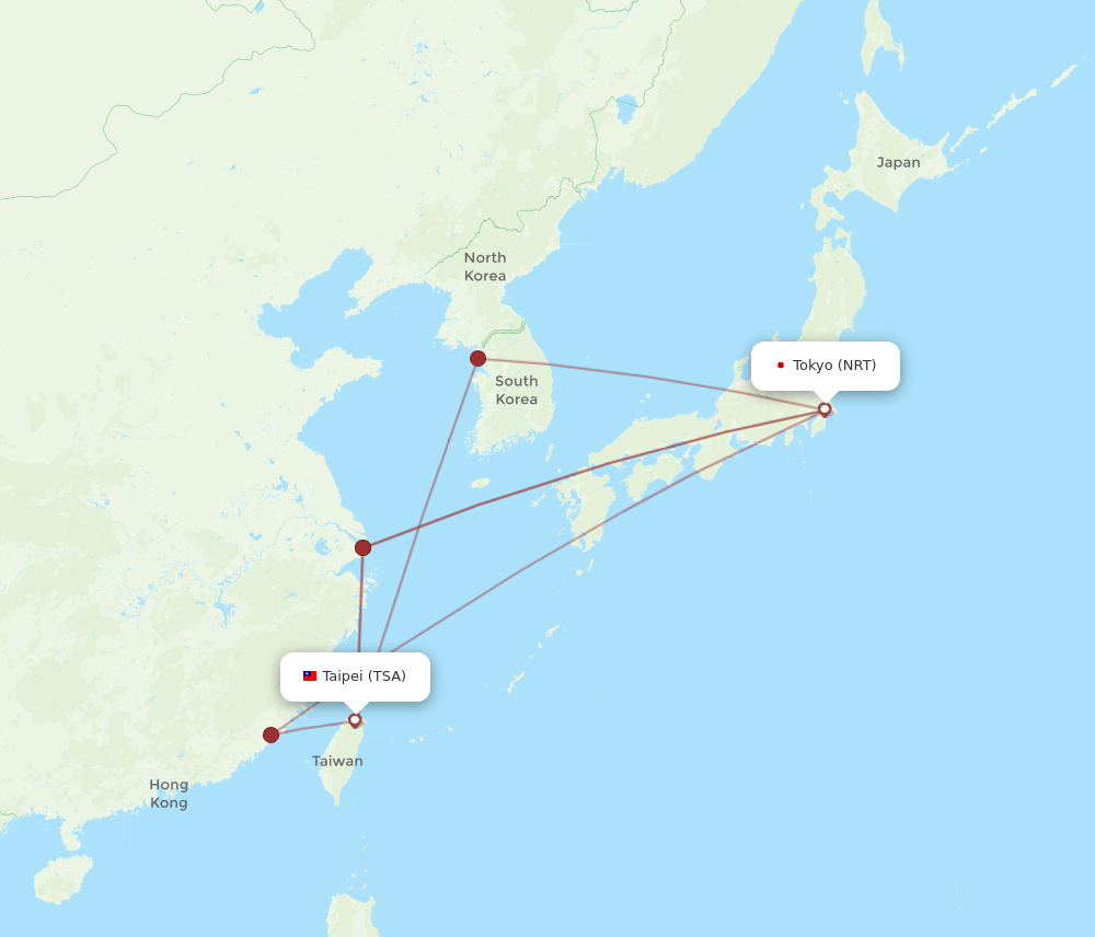 NRT-TSA flight routes
