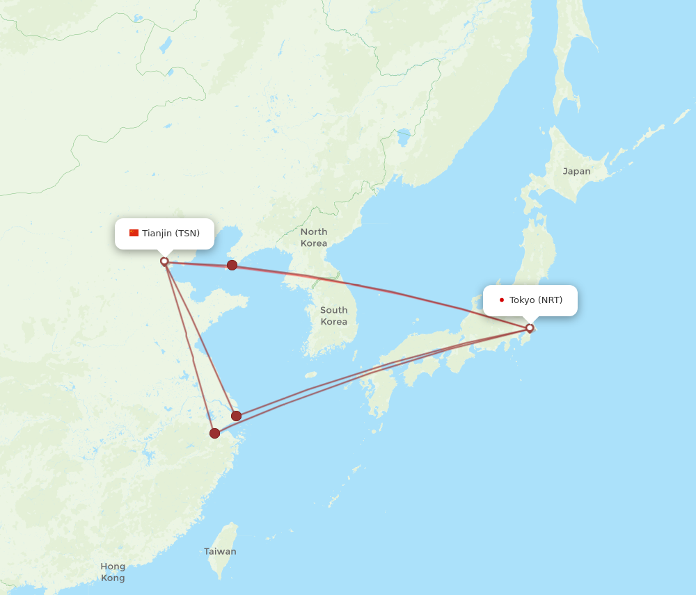 NRT to TSN flights and routes map