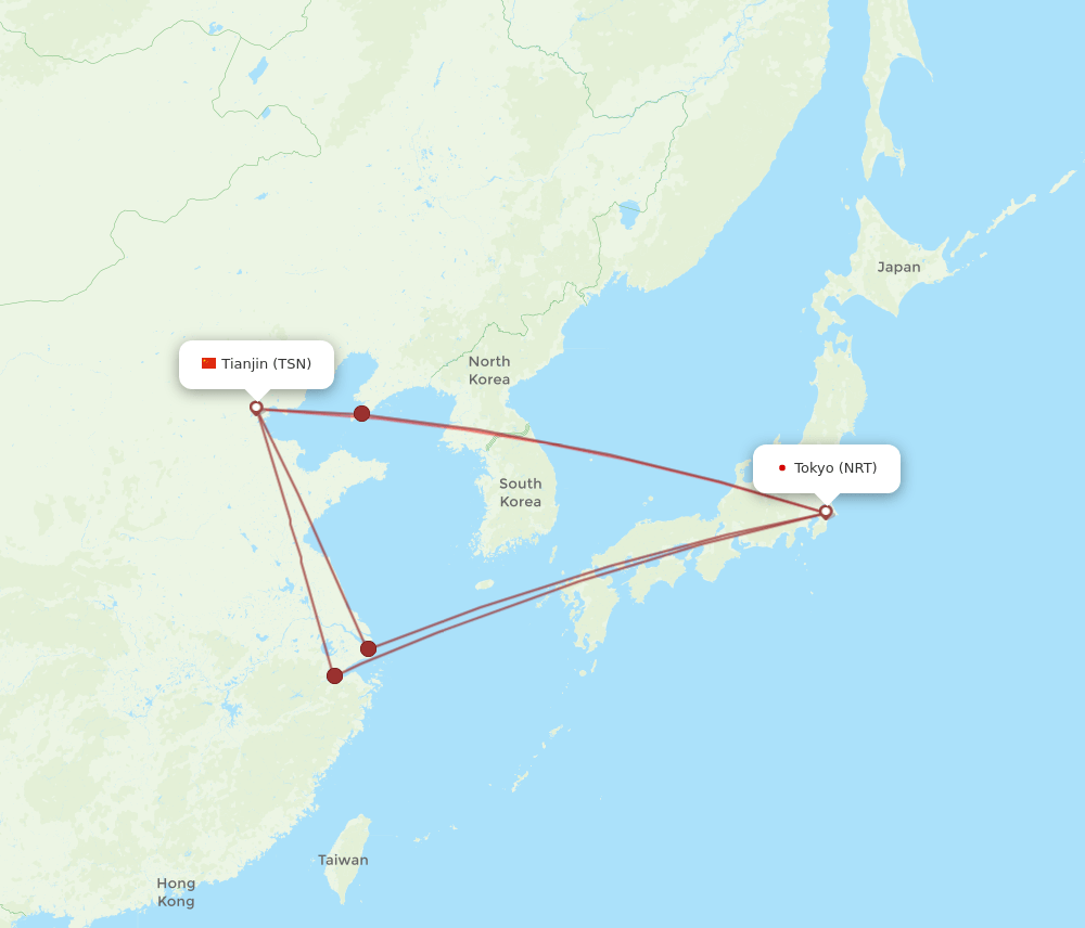 NRT to TSN flights and routes map