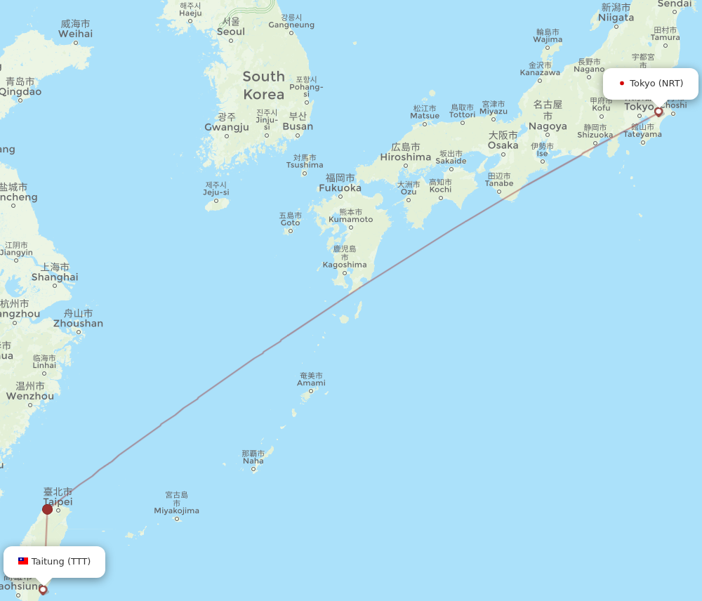 NRT to TTT flights and routes map