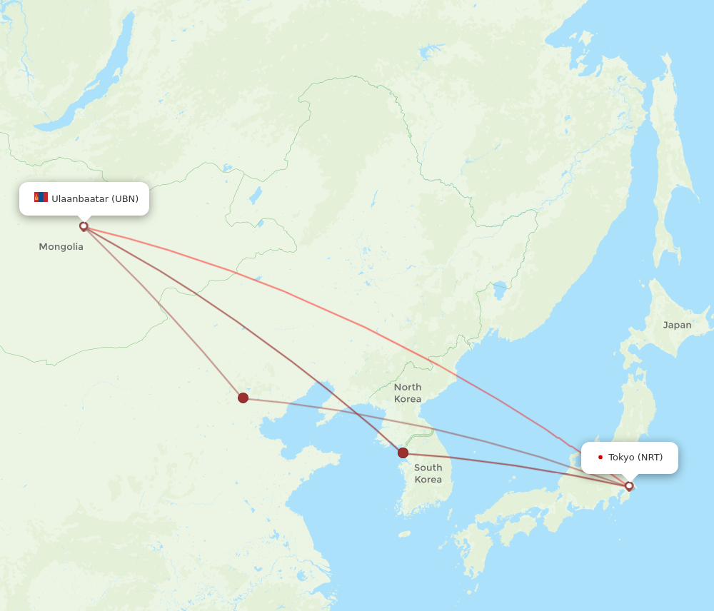 NRT to UBN flights and routes map