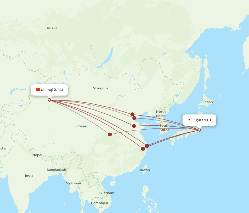 NRT-URC flight routes