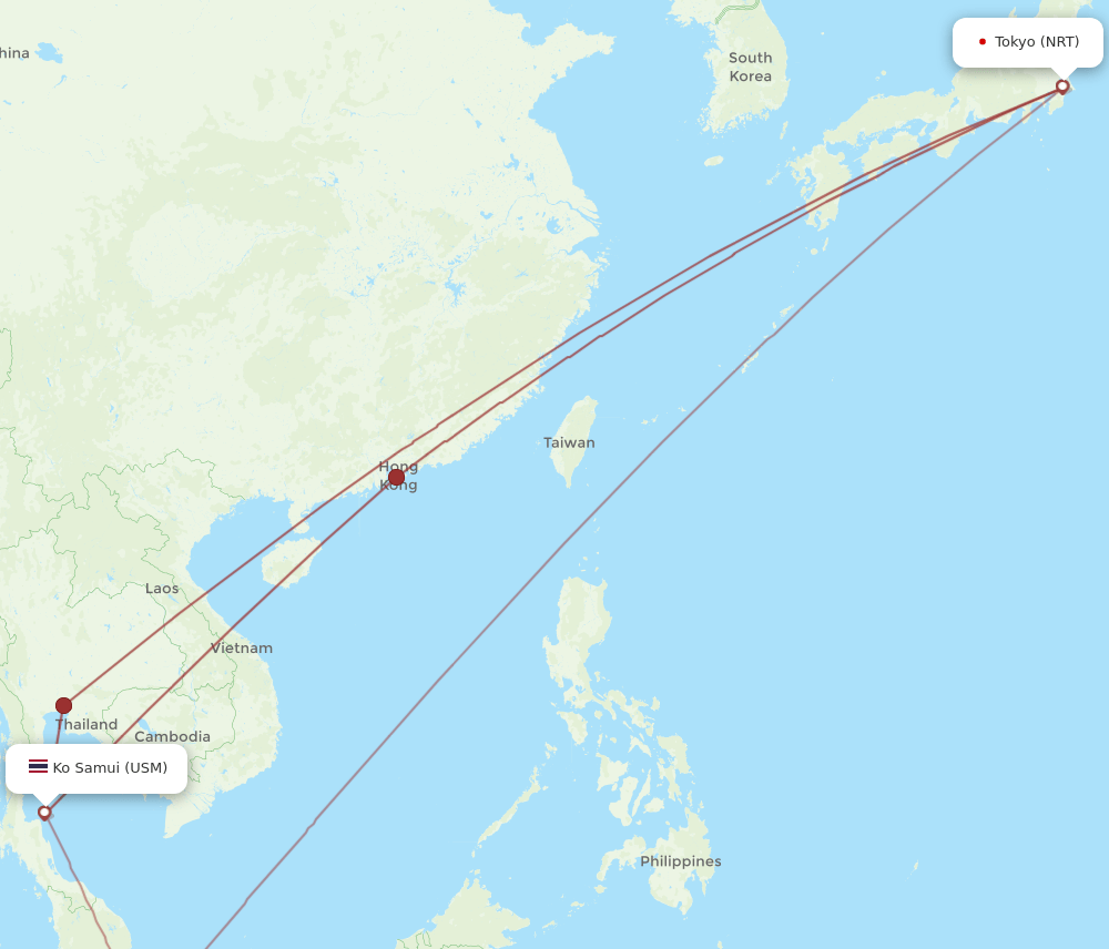 NRT to USM flights and routes map