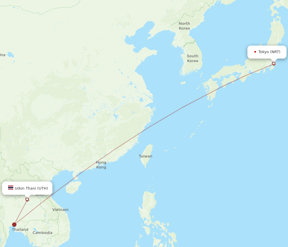 NRT to UTH flights and routes map