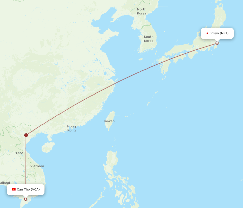 NRT to VCA flights and routes map