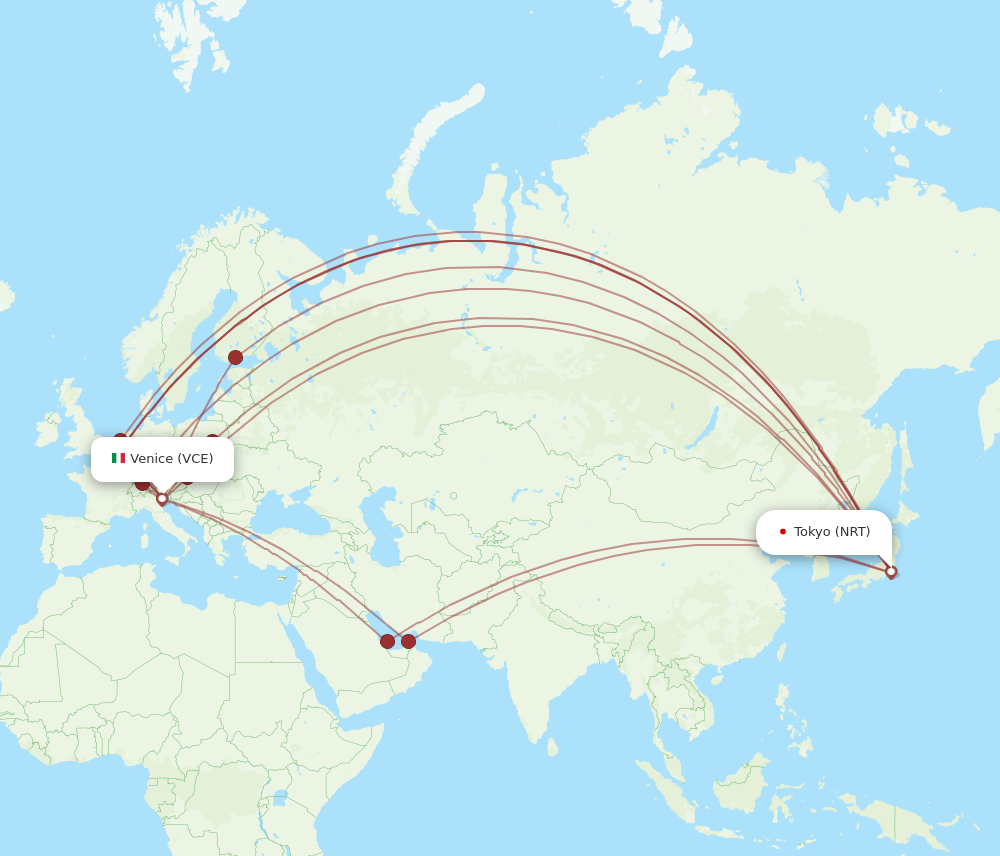 NRT to VCE flights and routes map