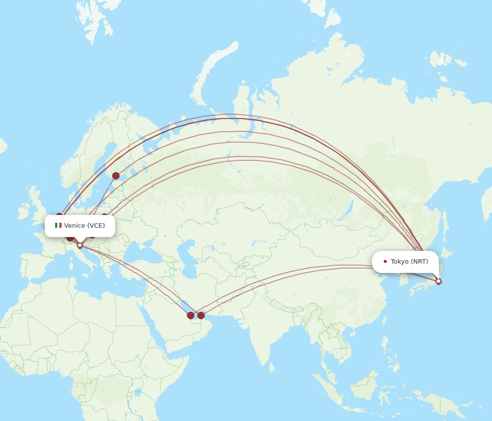 NRT to VCE flights and routes map