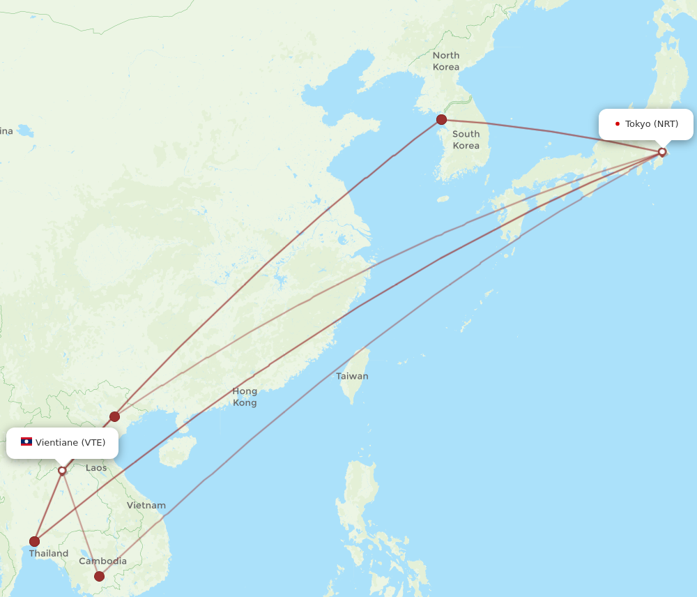 NRT to VTE flights and routes map