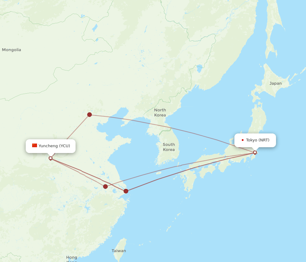 NRT-YCU flight routes