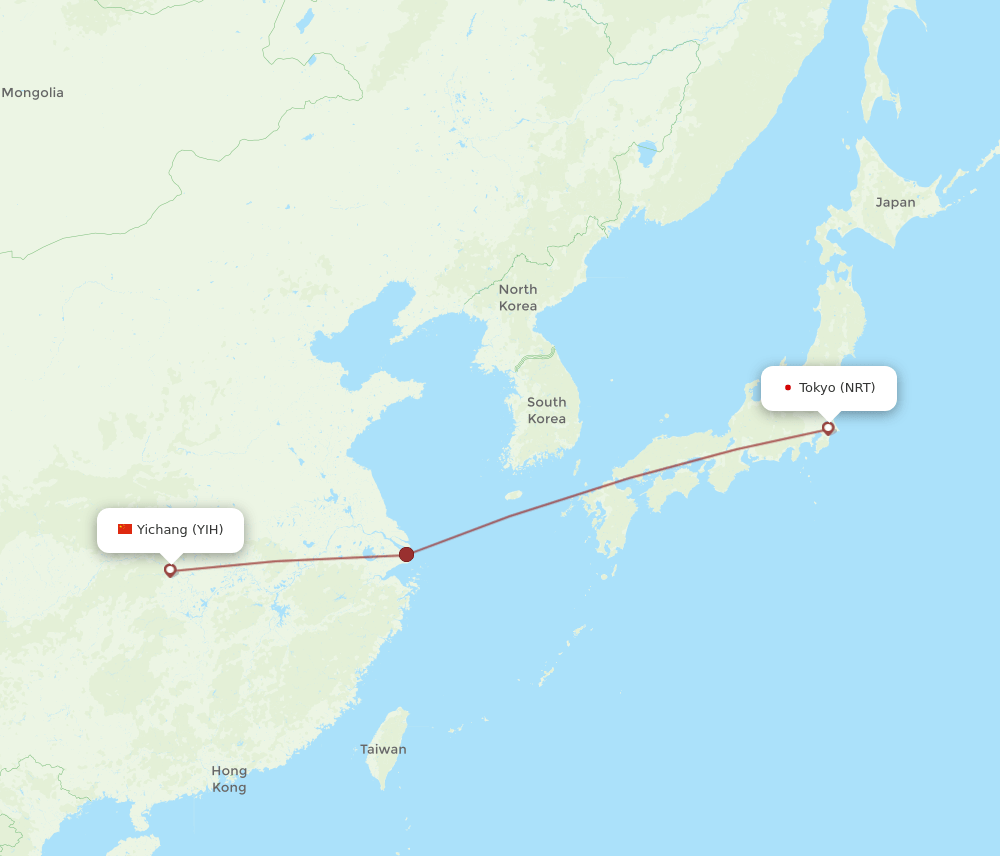 NRT to YIH flights and routes map