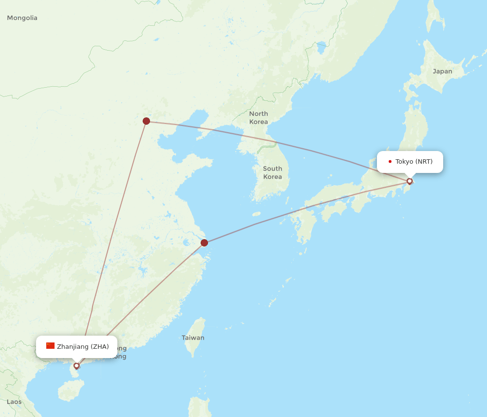 NRT-ZHA flight routes