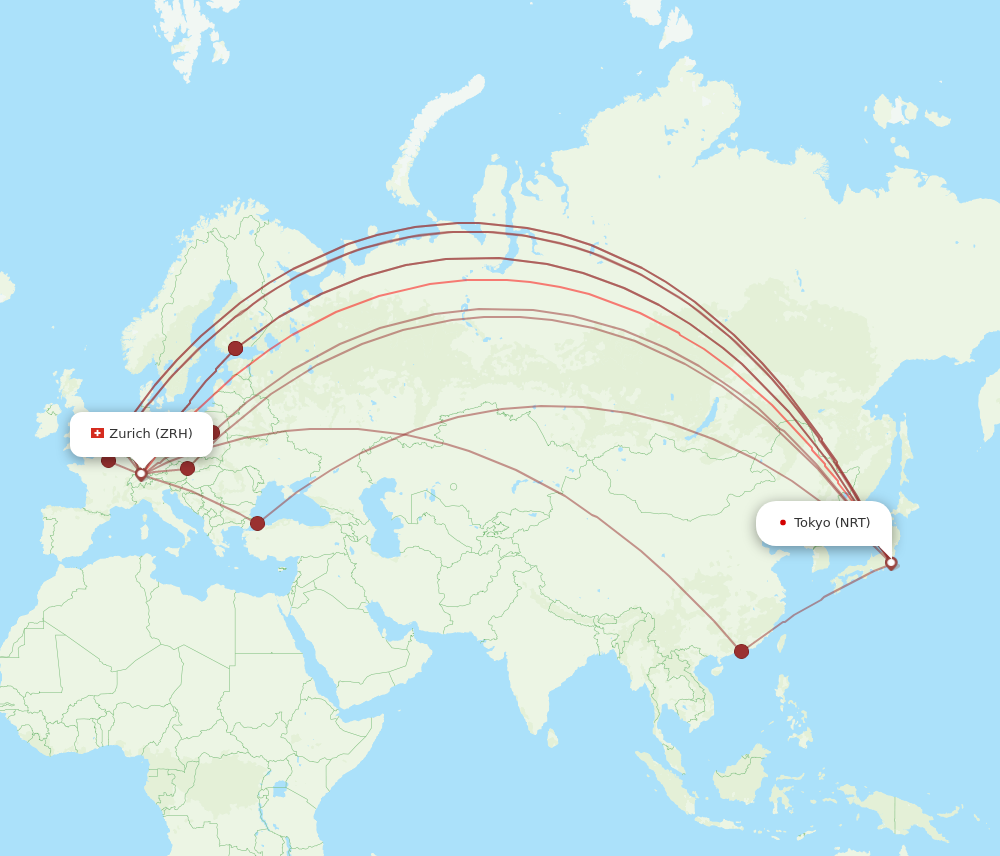 NRT to ZRH flights and routes map