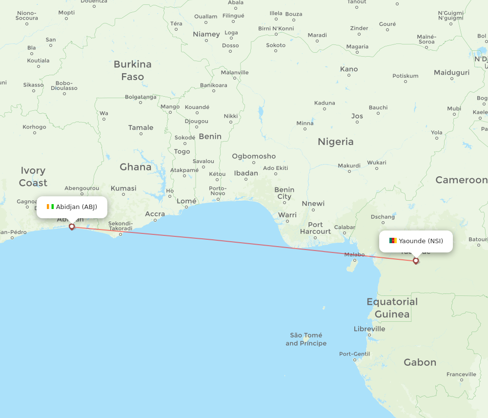 NSI to ABJ flights and routes map