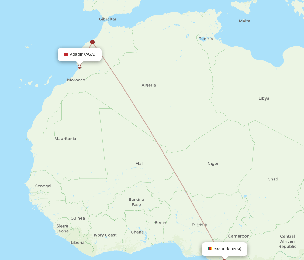 NSI to AGA flights and routes map