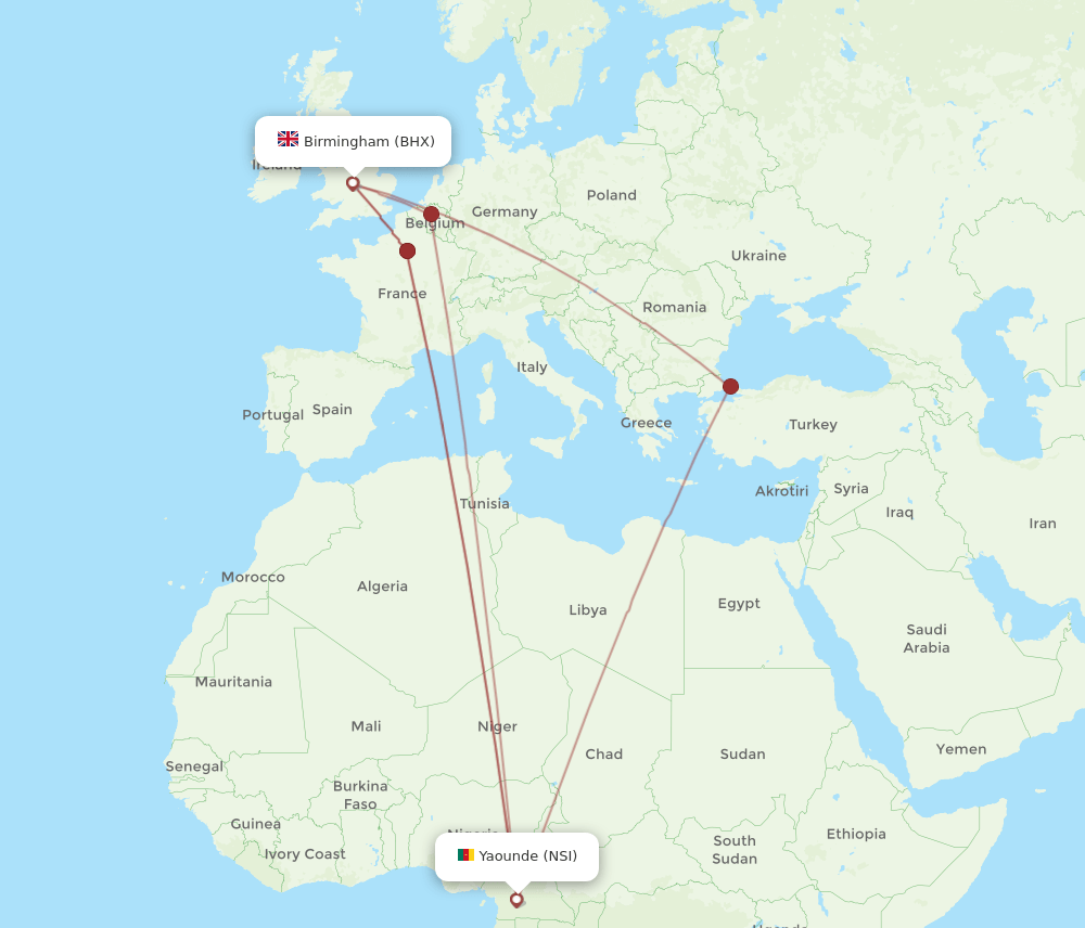 NSI-BHX flight routes