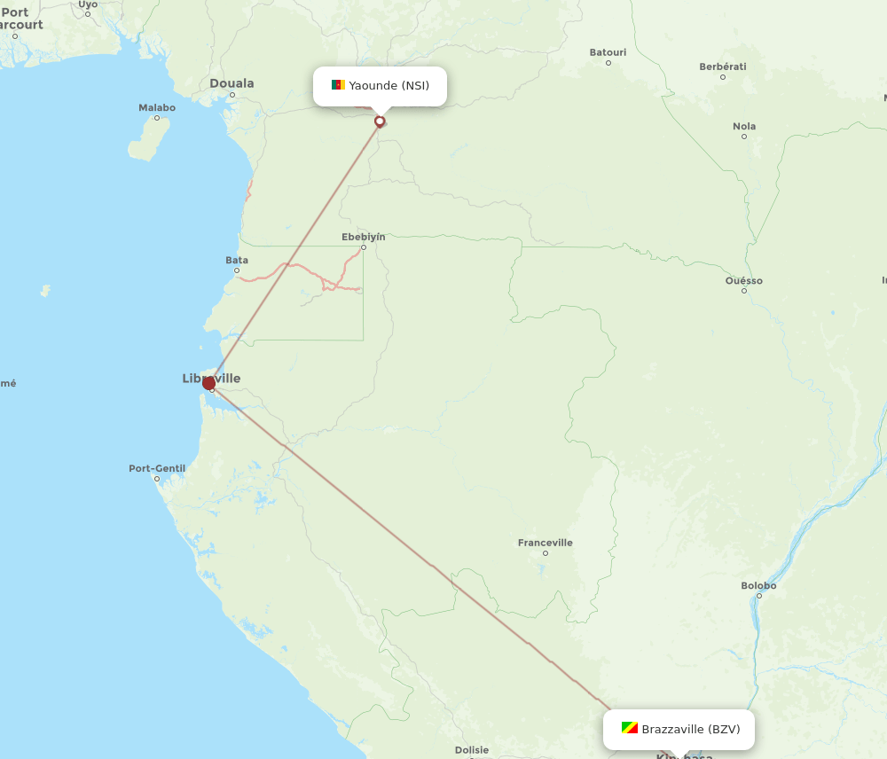 NSI-BZV flight routes