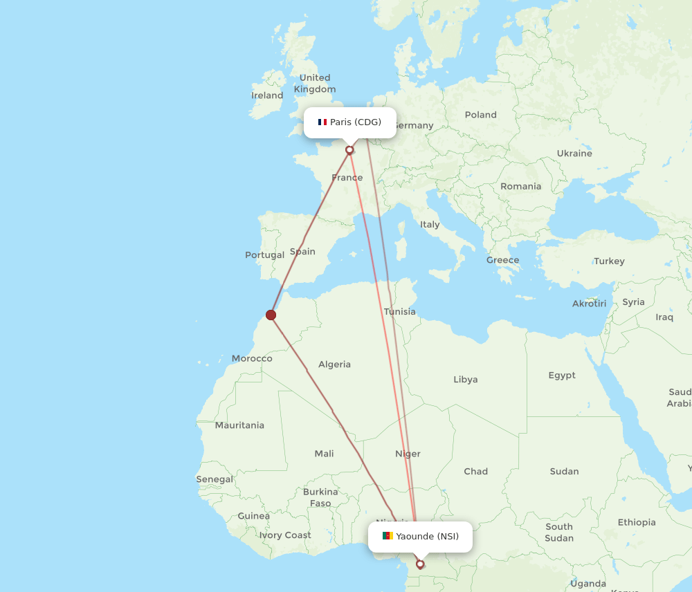 NSI-CDG flight routes