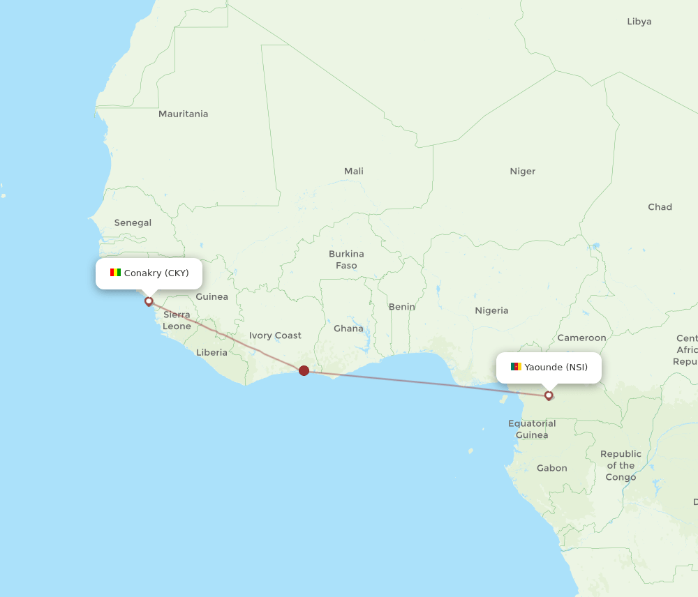 NSI to CKY flights and routes map