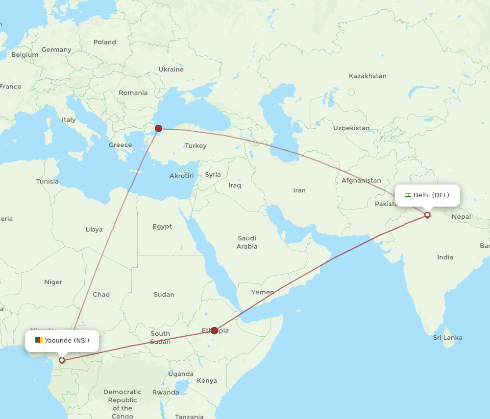 NSI-DEL flight routes